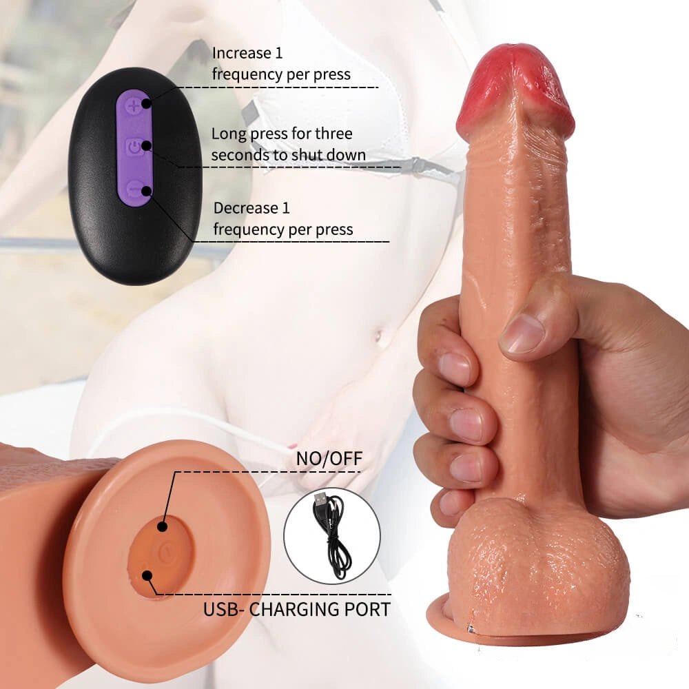 Flesh tone realistic vibrating dildo with remote, photo 4
