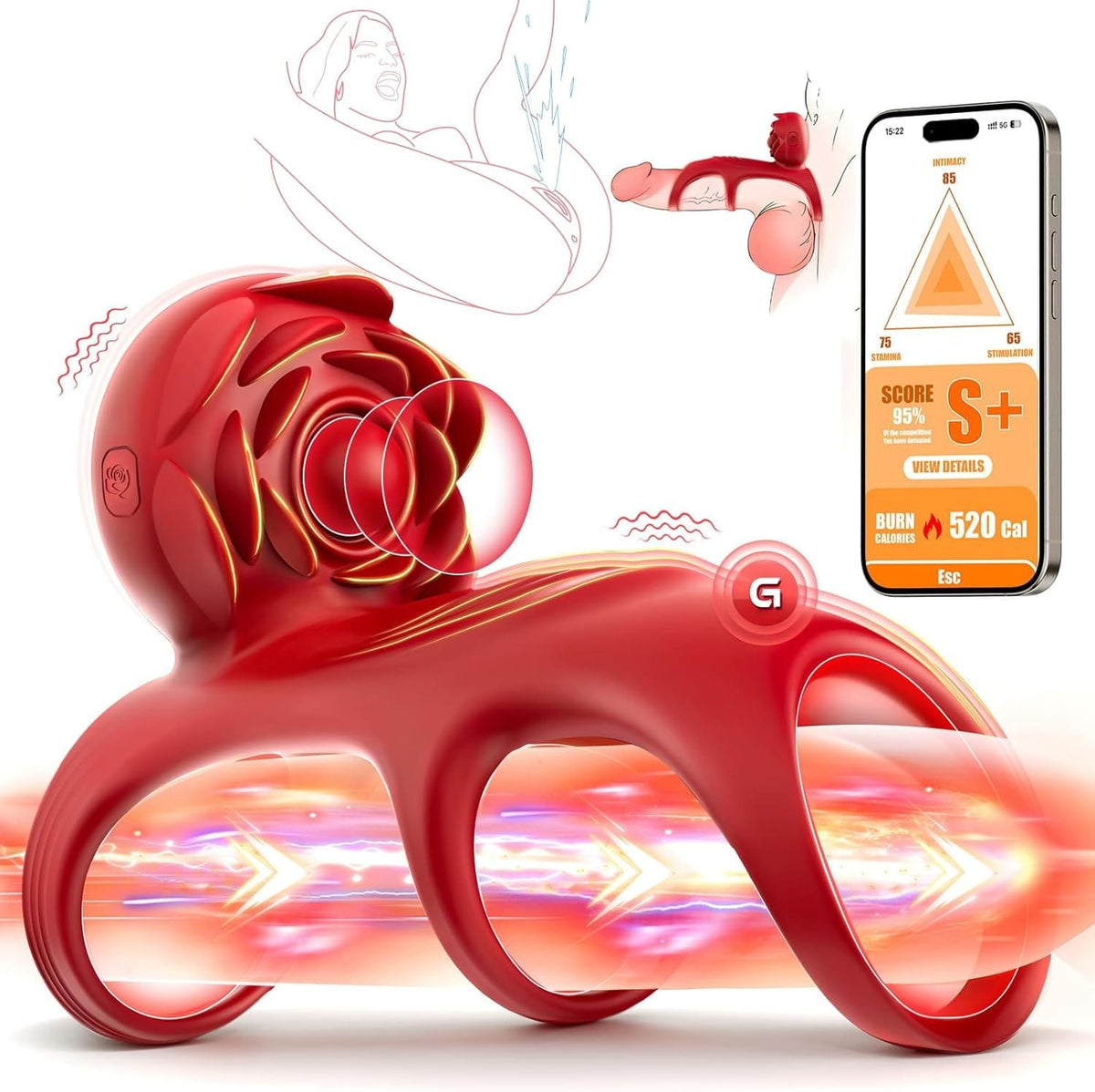 Red vibrating rose cock ring, photo 2
