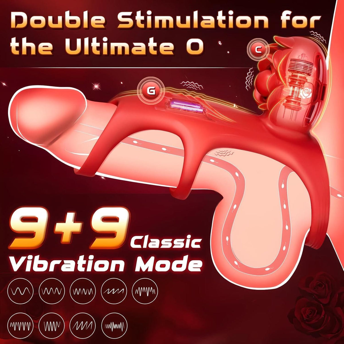 Red vibrating rose cock ring, photo 3