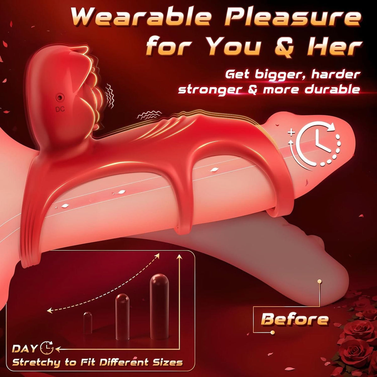 Red vibrating rose cock ring, photo 5