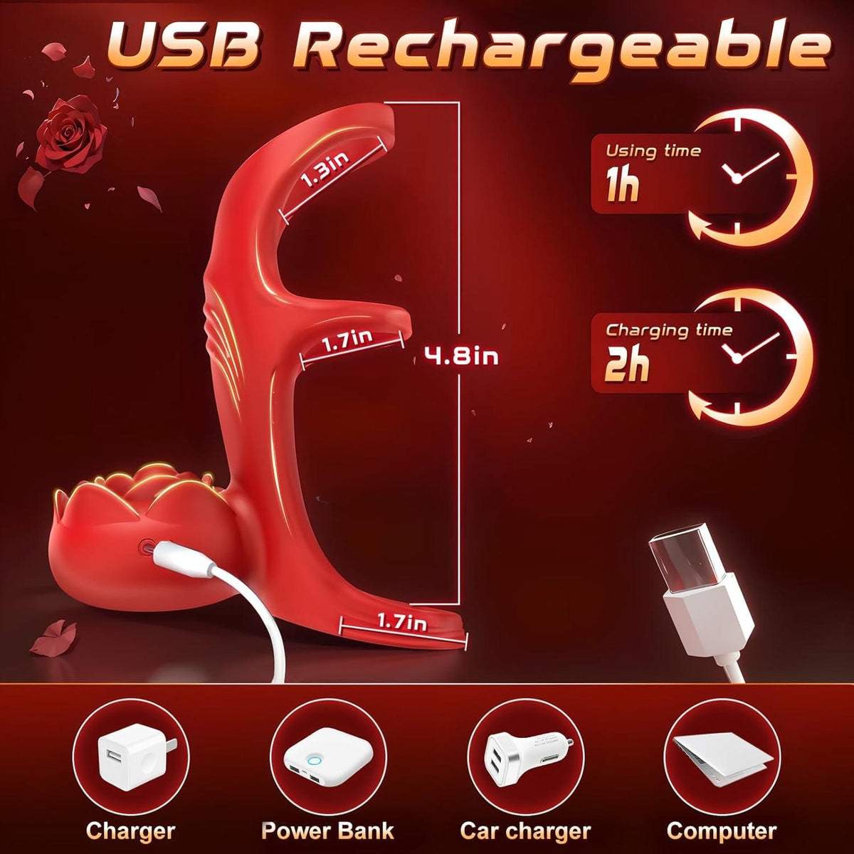 Red vibrating rose cock ring, photo 7