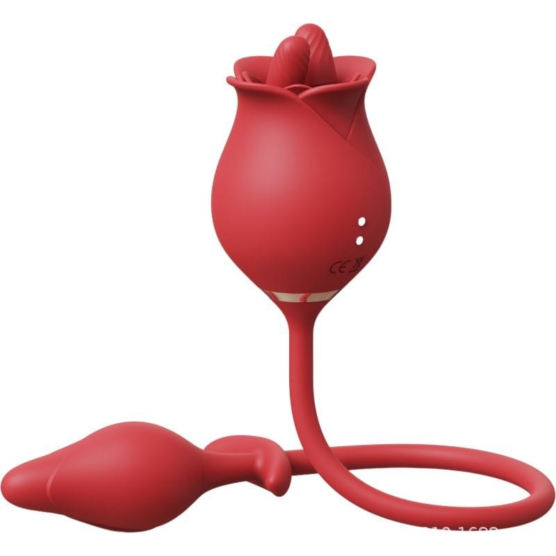 Red tongue-licking rose toy with anal plug, photo 6