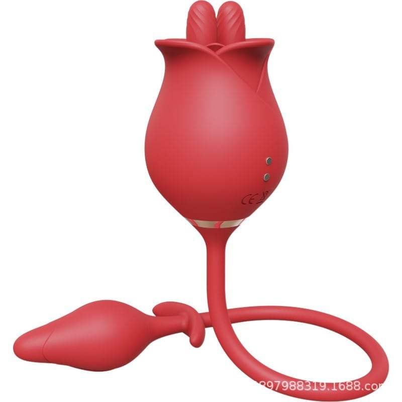 Red tongue-licking rose toy with anal plug, photo 7
