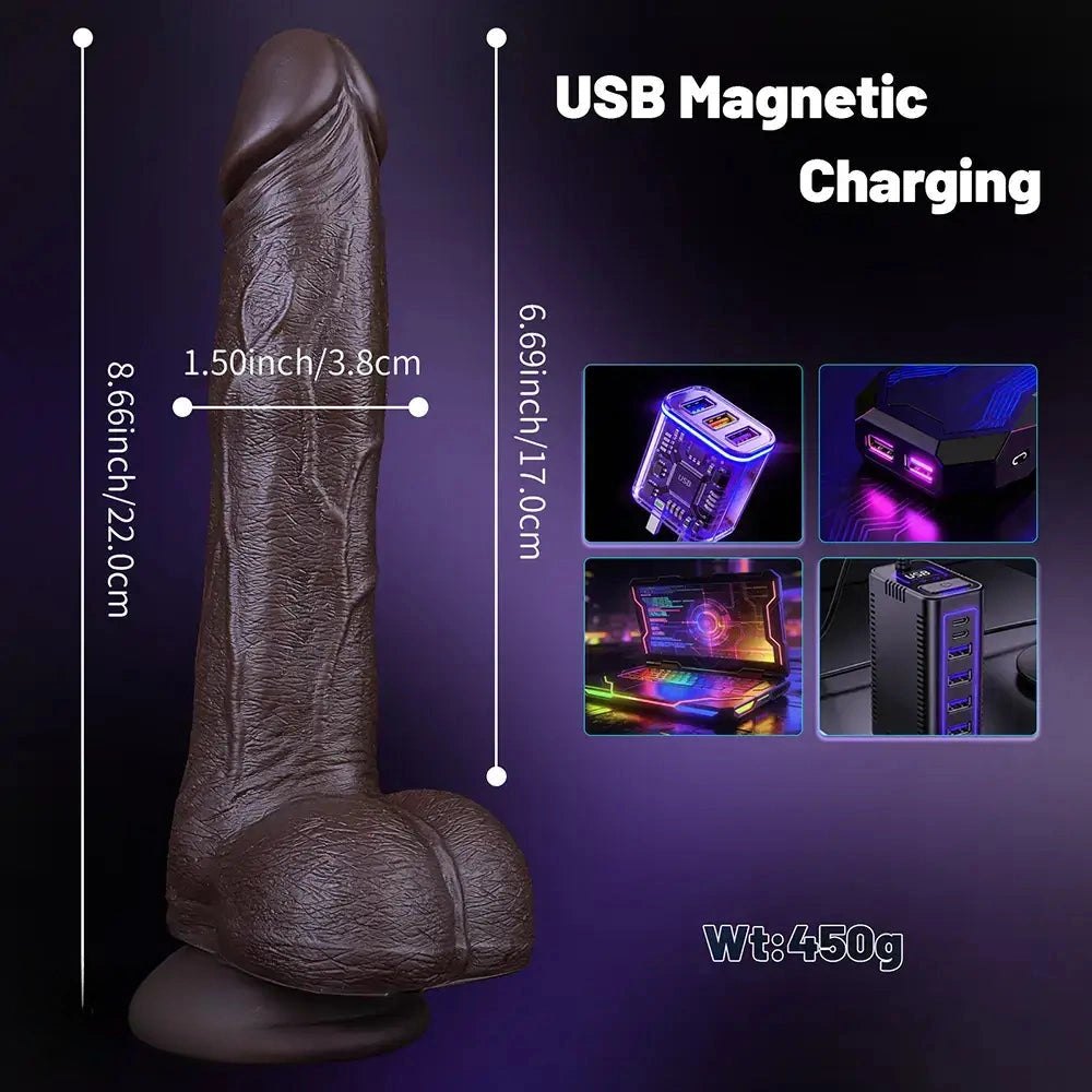Coffee vibrating thrusting silicone dildo with remote control