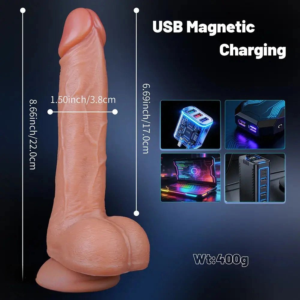 Flesh vibrating thrusting silicone dildo with remote control