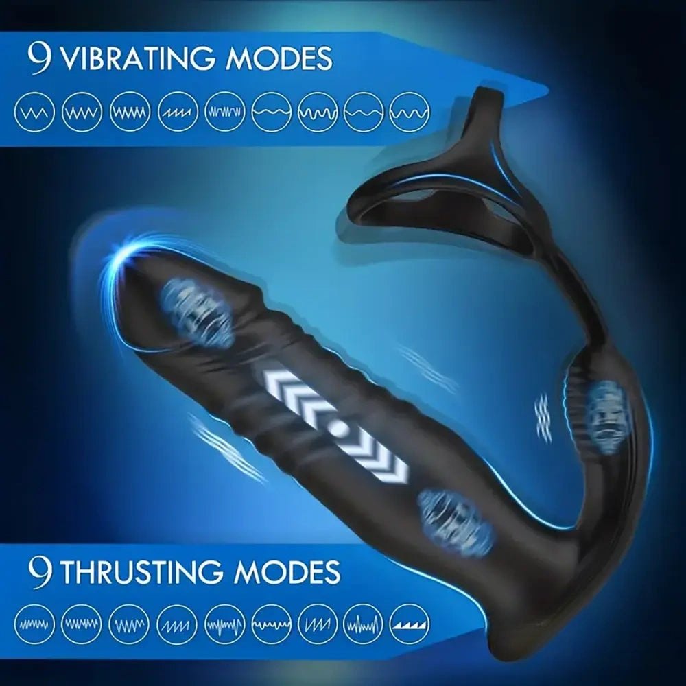 Black vibrating thrusting silicone dildo ring, photo 2