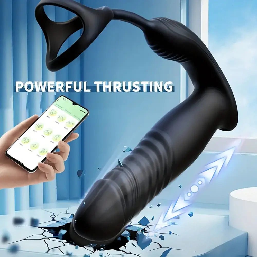 Black vibrating thrusting silicone dildo ring, photo 3