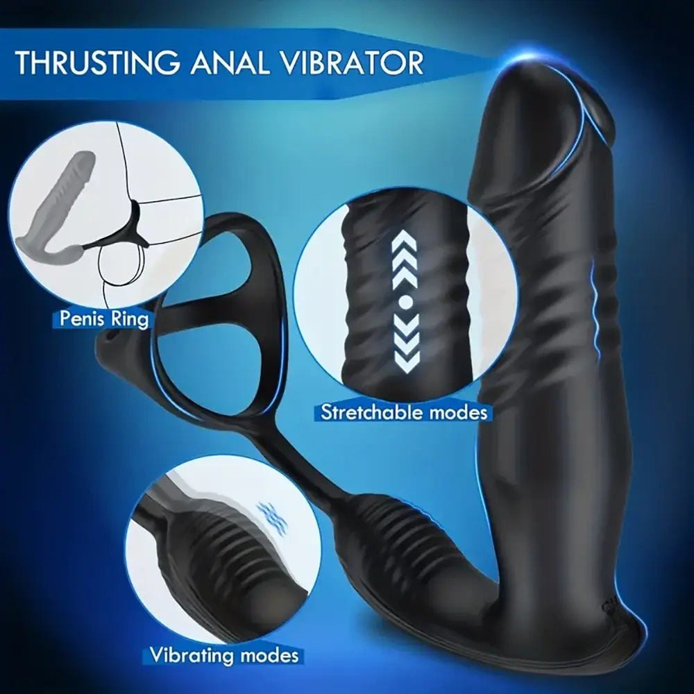 Black vibrating thrusting silicone dildo ring, photo 4