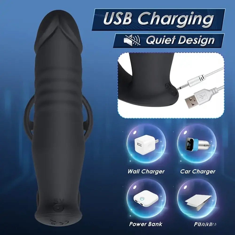Black vibrating thrusting silicone dildo ring, photo 7