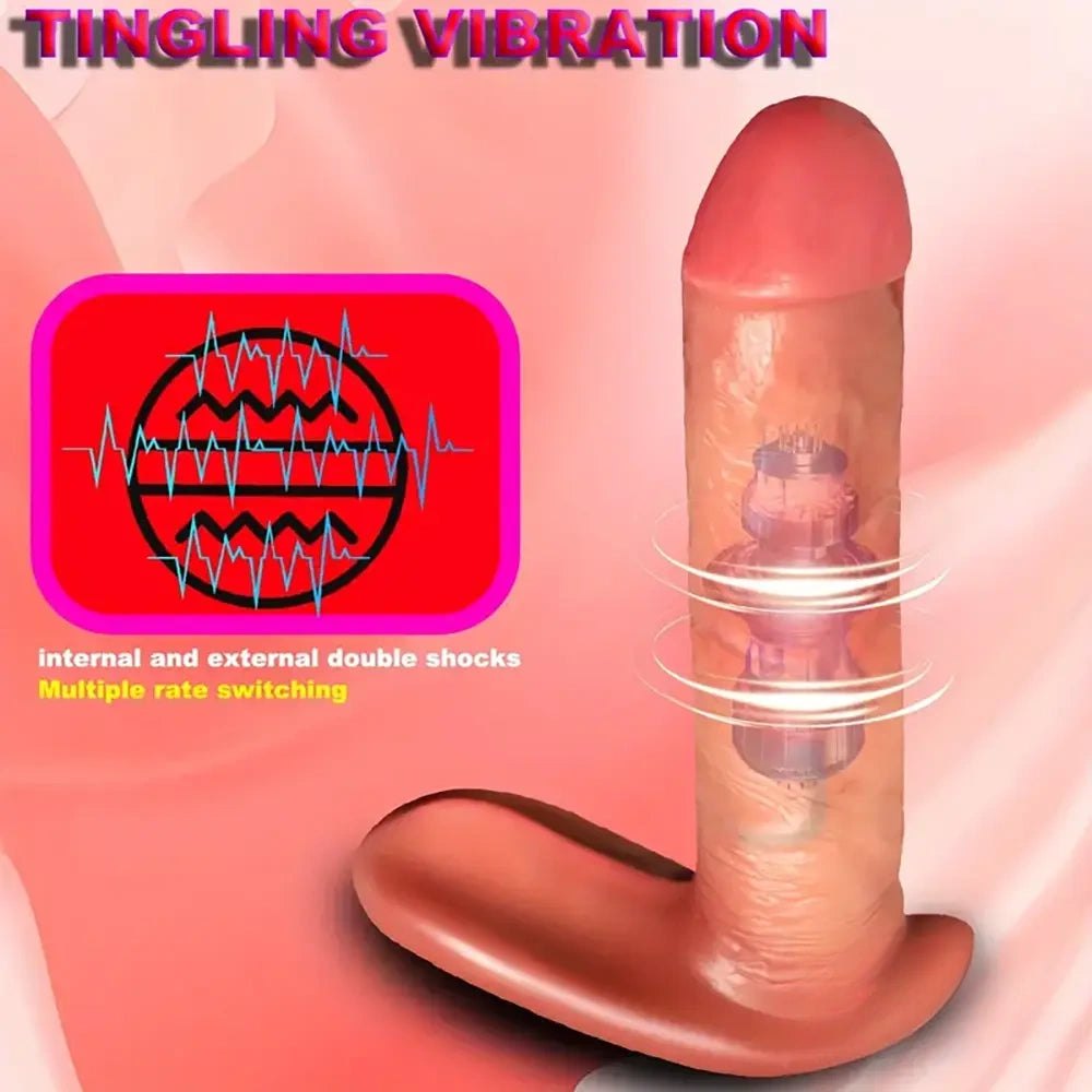 Flesh-tone vibrating thrusting silicone dildo, photo 2