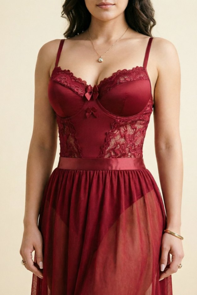 Burgundy victorian lace corset chemise dress