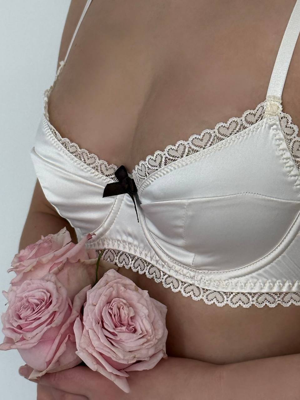 Vintage satin bow bra thong set, photo 3