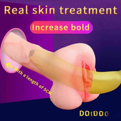 Flesh-tone vulva pocket pussy stroker with dildo shaft, photo 4