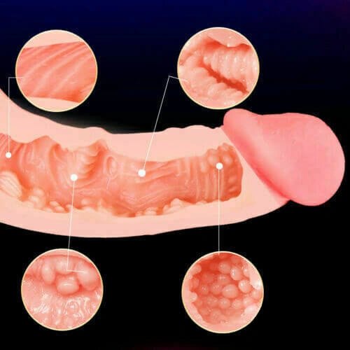 Flesh-tone vulva pocket pussy stroker with dildo shaft, photo 5