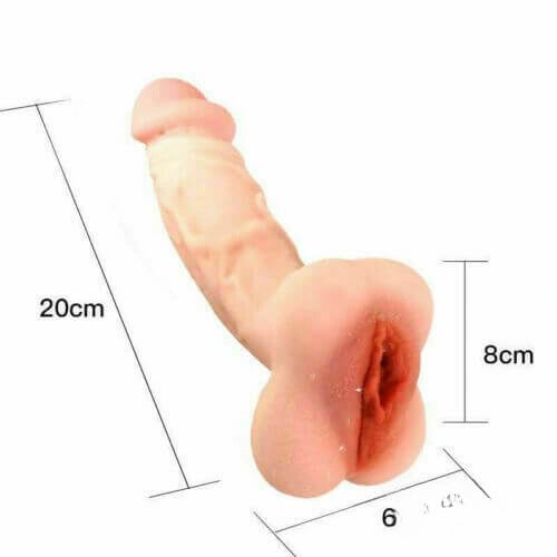 Flesh-tone vulva pocket pussy stroker with dildo shaft, photo 7