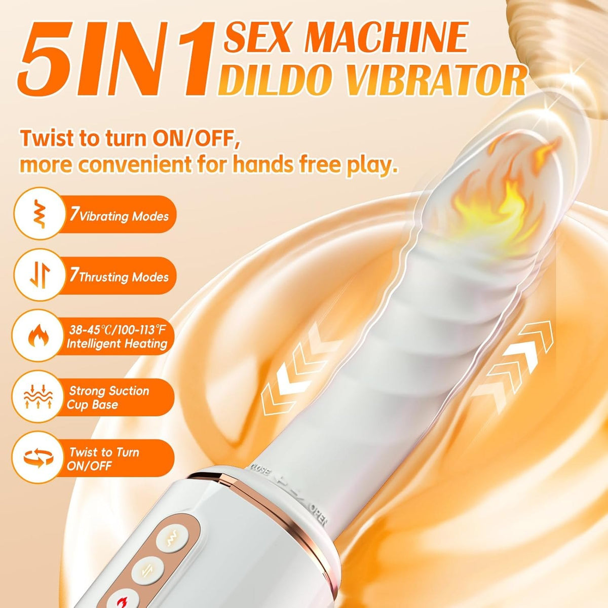 Thrusting and vibrating dildo vibrator with suction cup base, photo 2