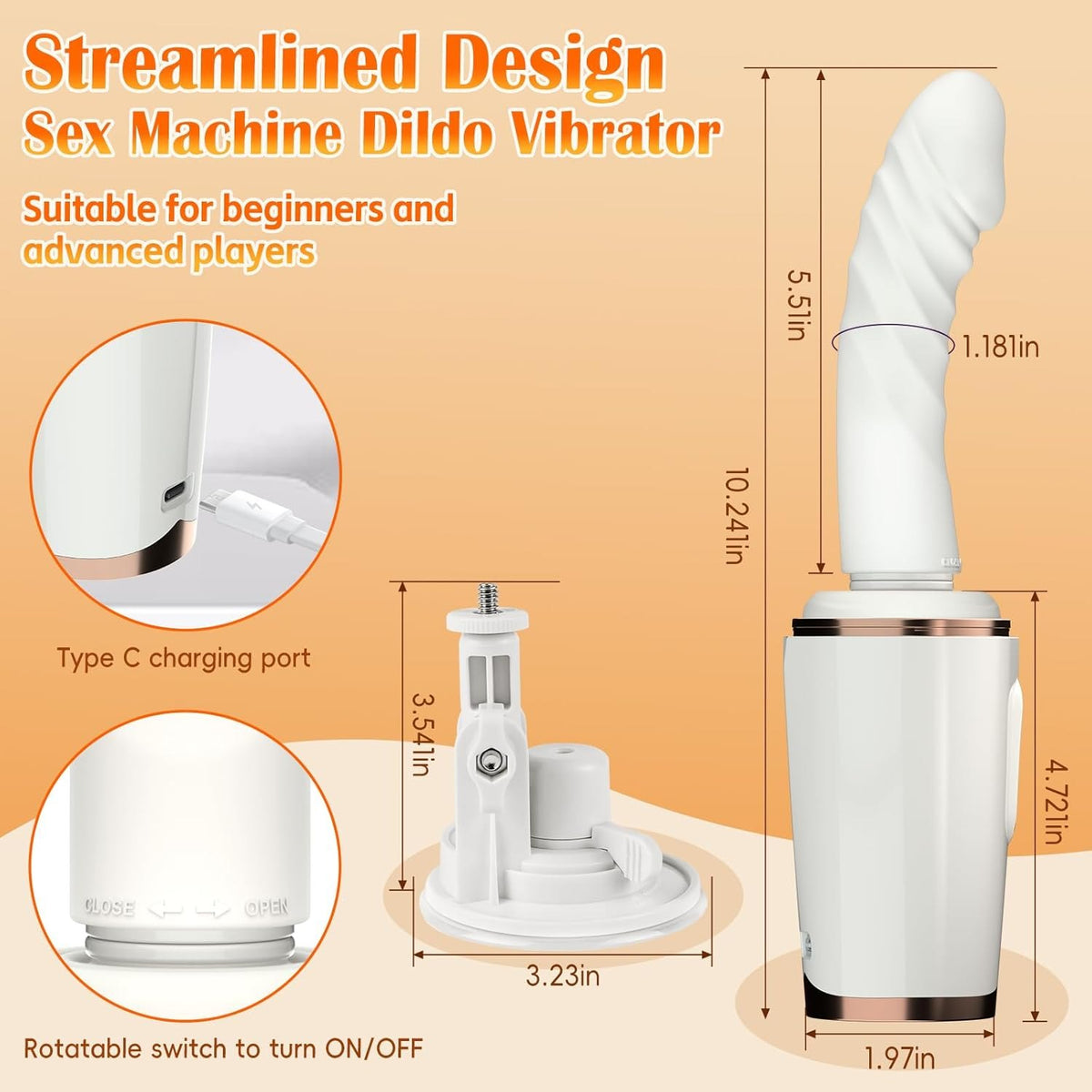 Thrusting and vibrating dildo vibrator with suction cup base, photo 6