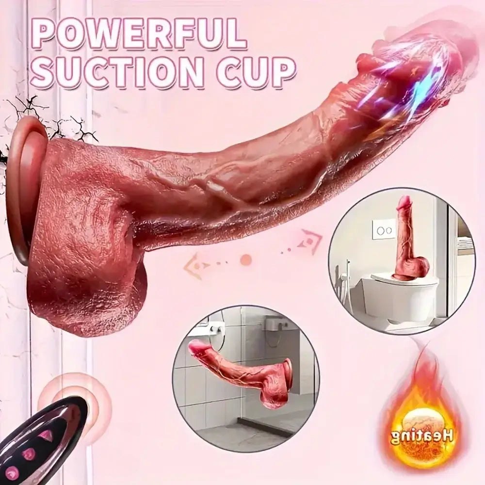 Brown silicone vibrating thrusting dildo, photo 3