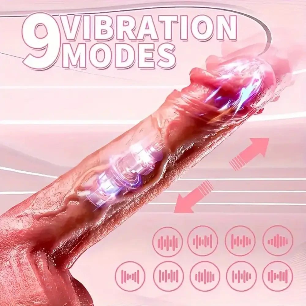 Brown silicone vibrating thrusting dildo, photo 4