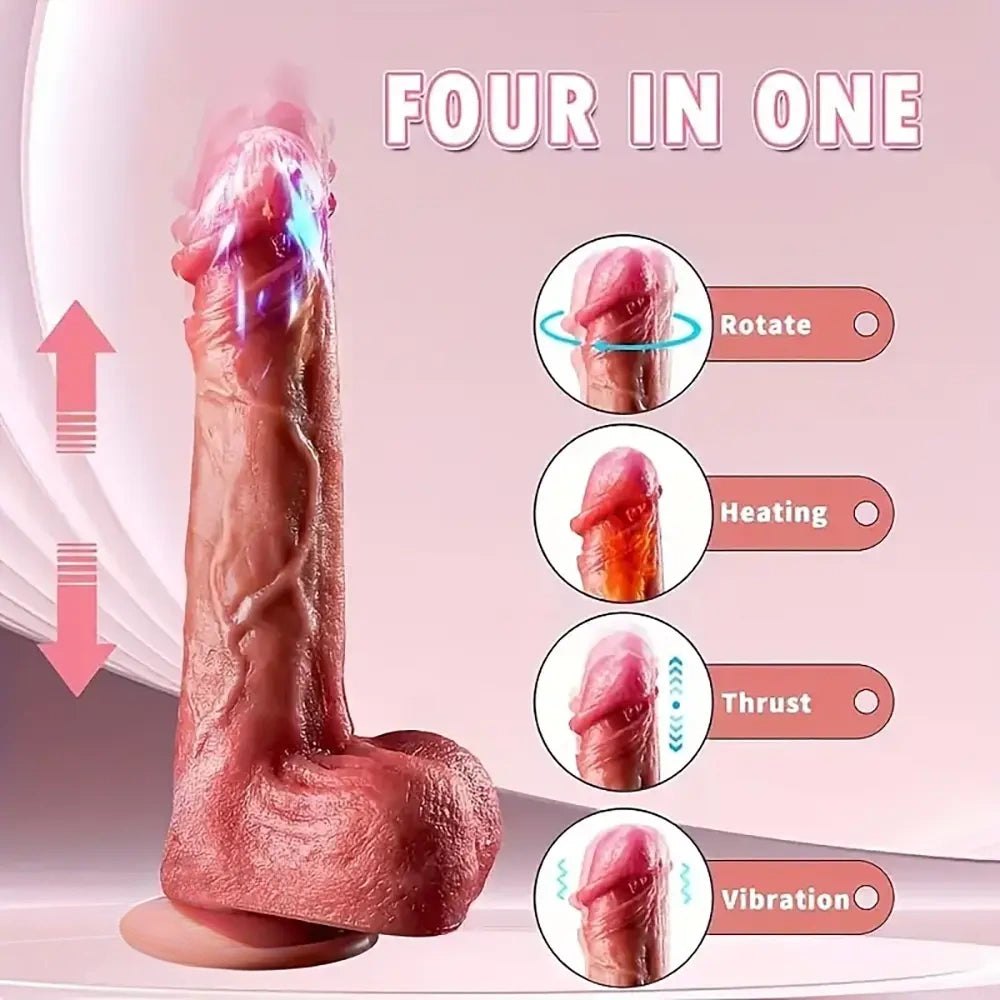Brown silicone vibrating thrusting dildo, photo 6