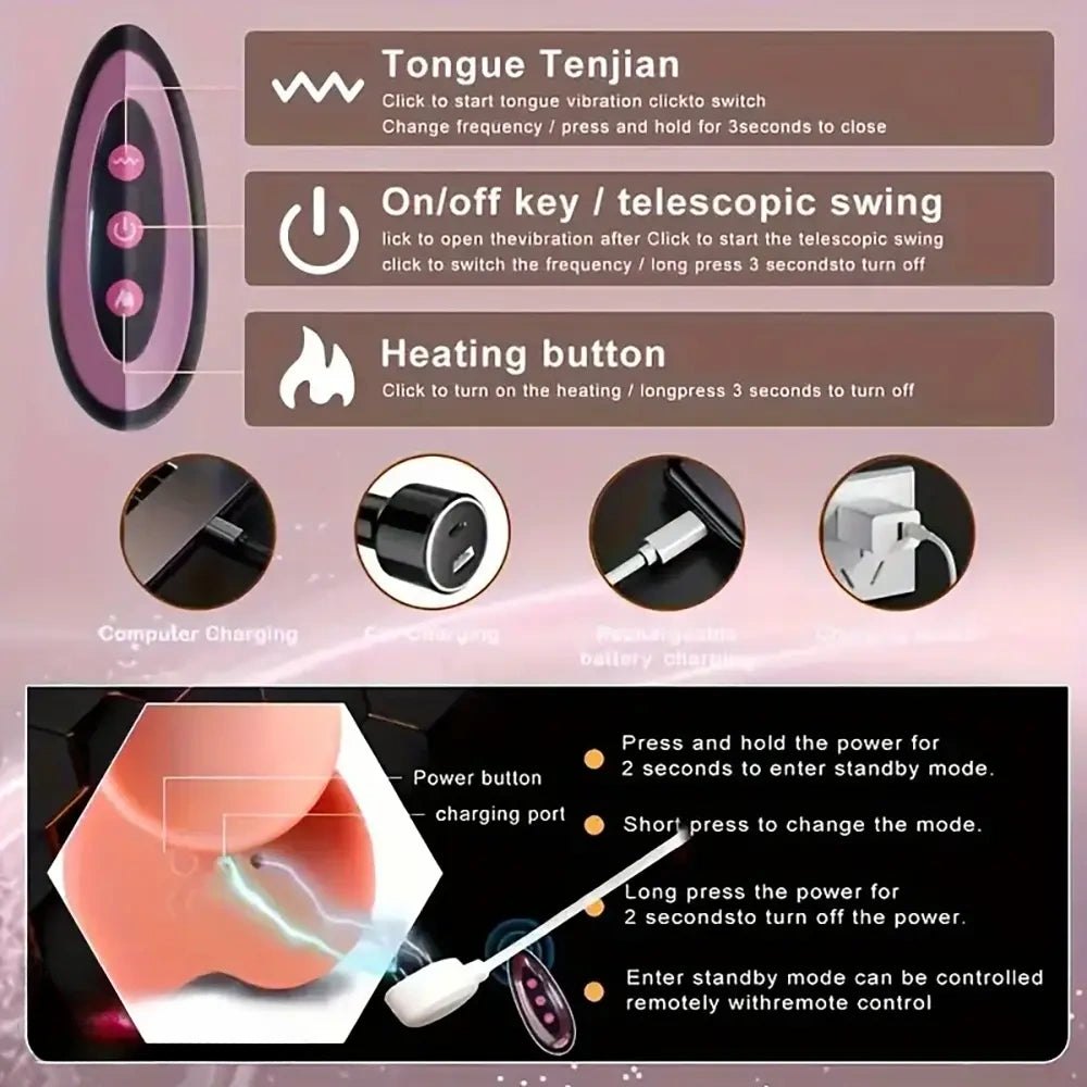 Brown silicone vibrating thrusting dildo, photo 7