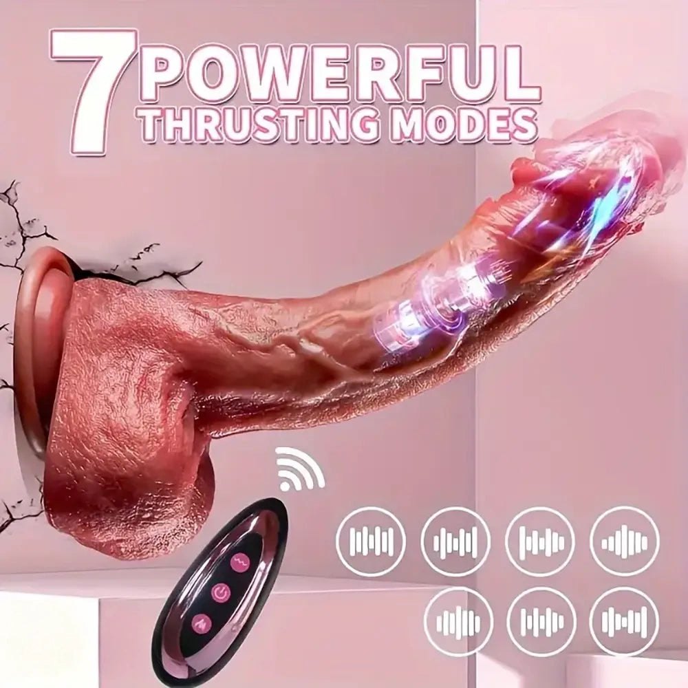 Brown silicone vibrating thrusting dildo, photo 9
