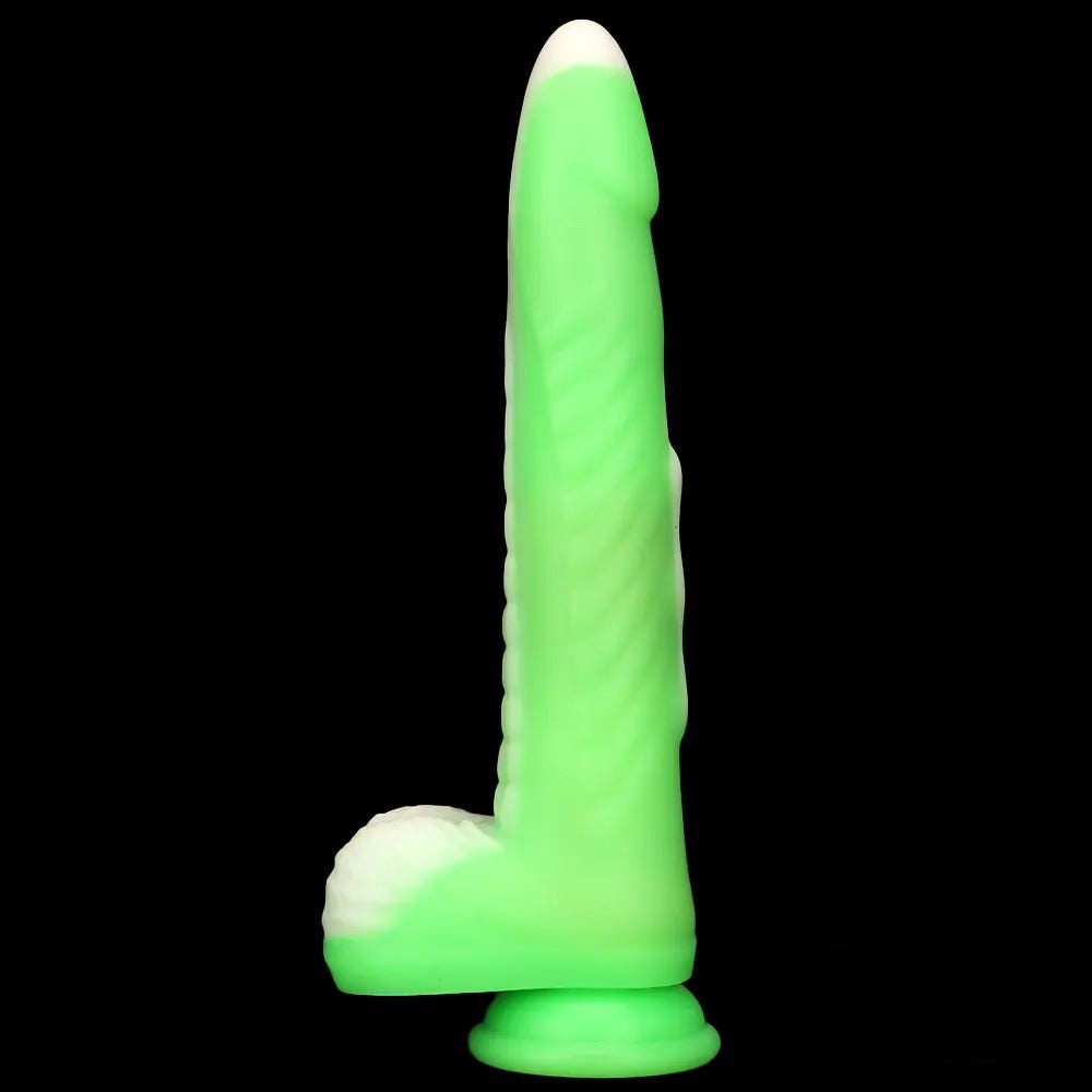 Green vibrating thrusting silicone dildo, photo 11