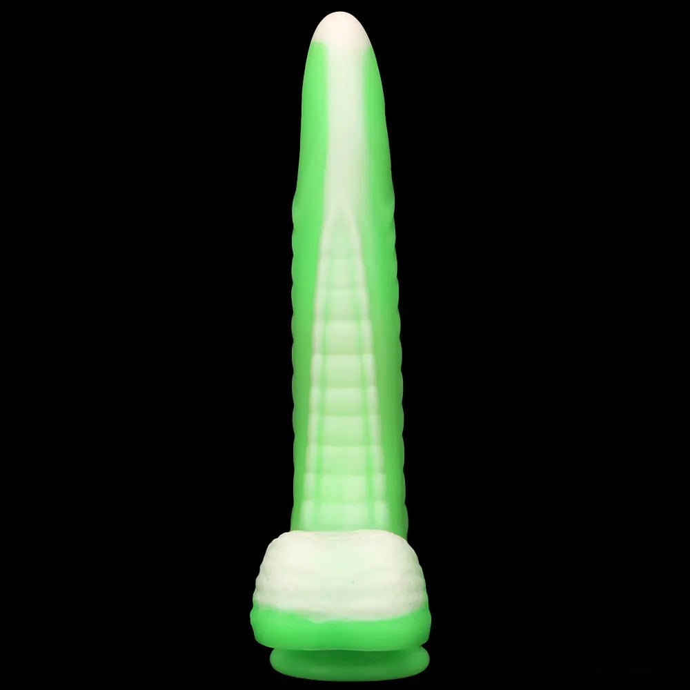 Green vibrating thrusting silicone dildo, photo 12