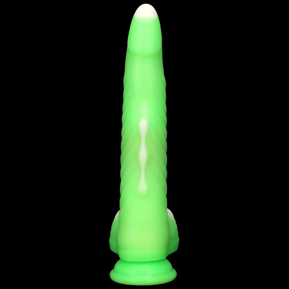 Green vibrating thrusting silicone dildo, photo 13
