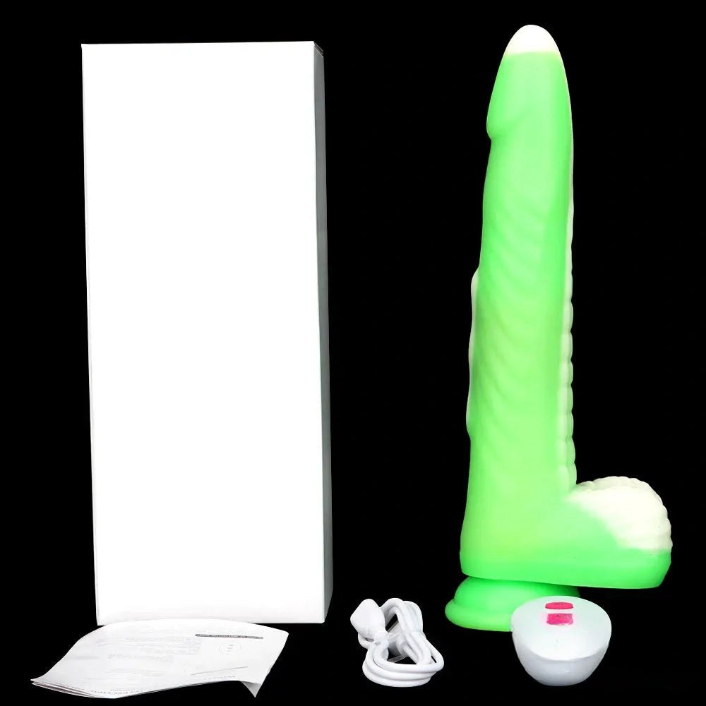 Green vibrating thrusting silicone dildo, photo 2