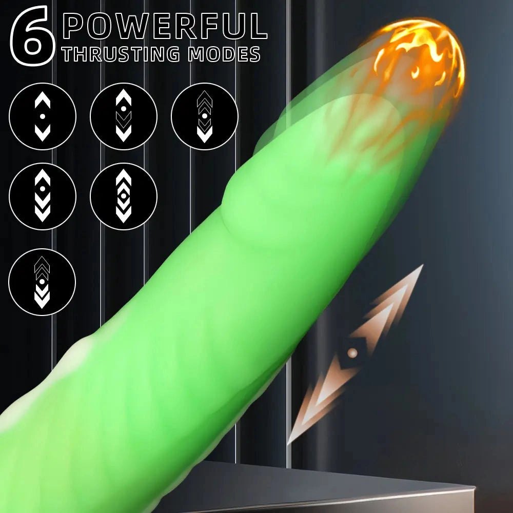 Green vibrating thrusting silicone dildo, photo 4