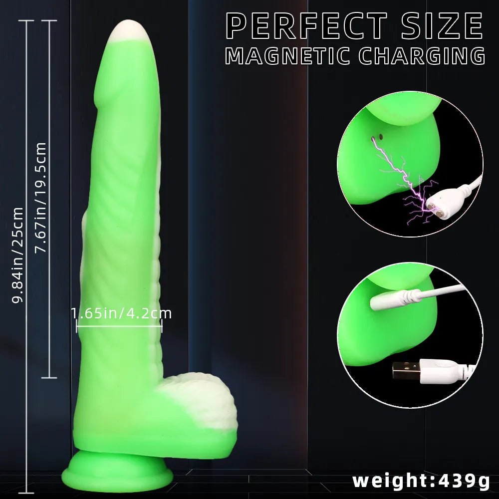 Green vibrating thrusting silicone dildo, photo 7
