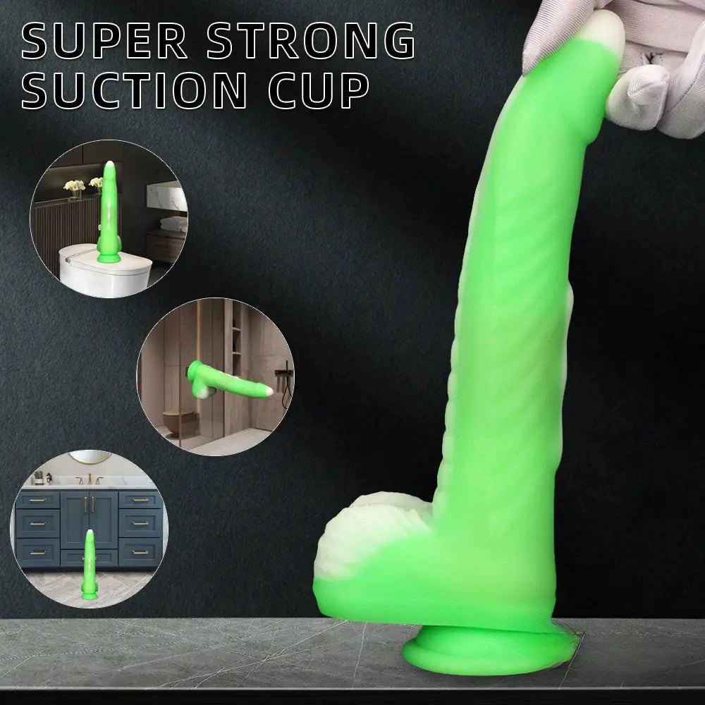 Green vibrating thrusting silicone dildo, photo 8