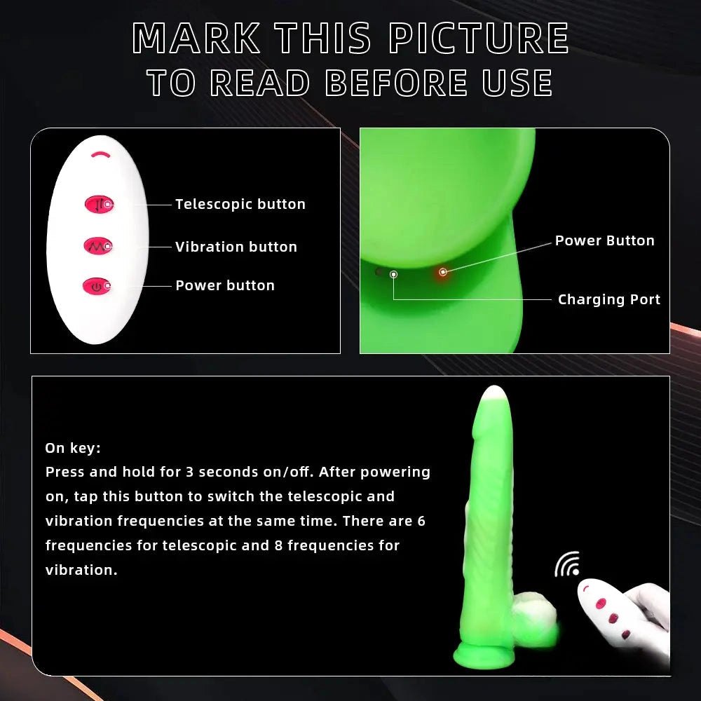 Green vibrating thrusting silicone dildo, photo 9