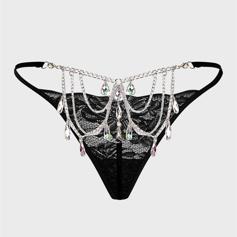 Water drop gem embellished lace thong, photo 1