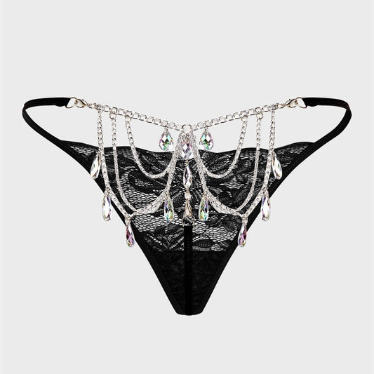 Water drop gem embellished lace thong, photo 1