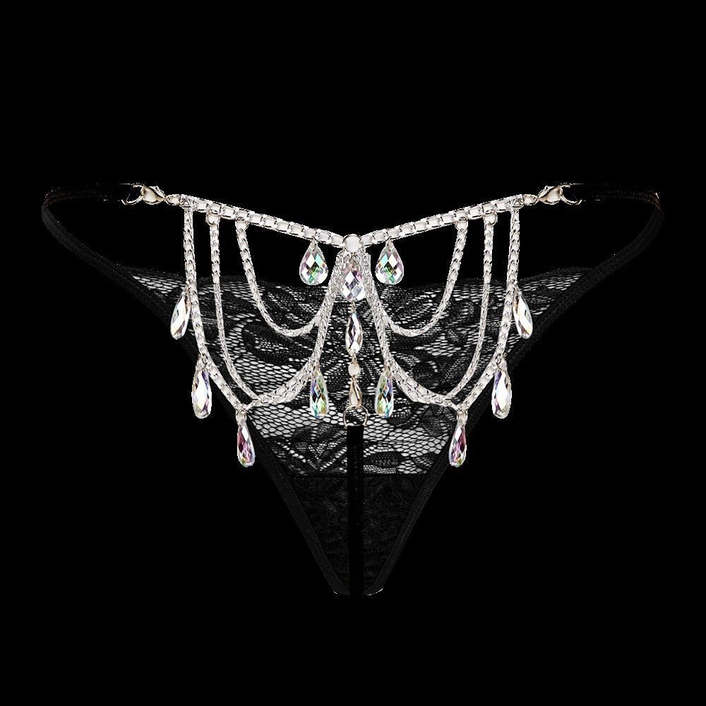 Water drop gem embellished lace thong, photo 3