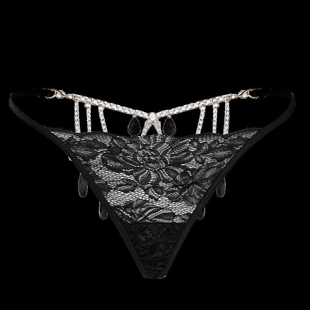 Water drop gem embellished lace thong, photo 4