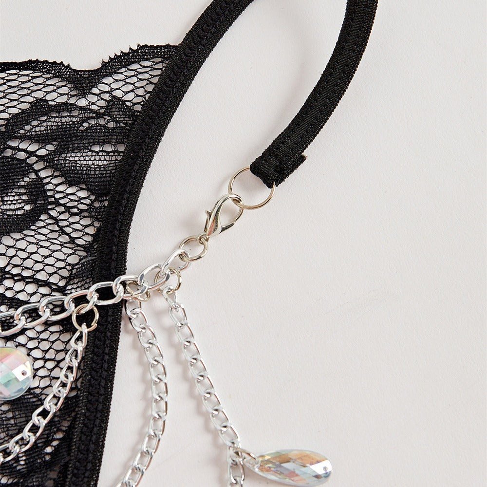 Water drop gem embellished lace thong, photo 5