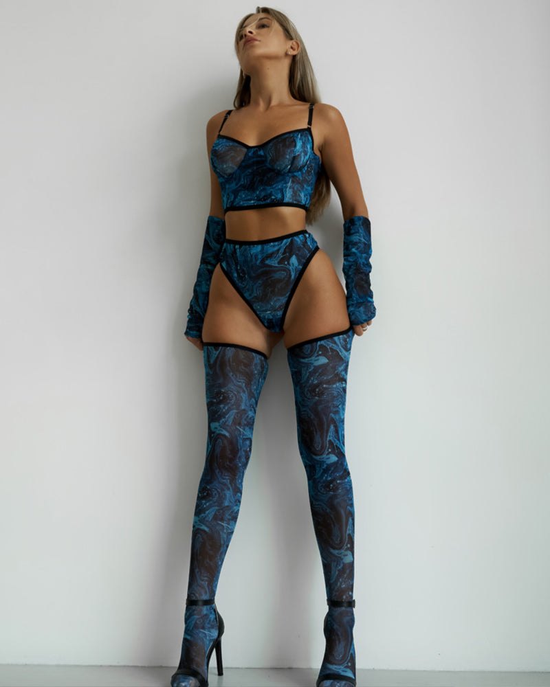Watercolor print sheer mesh lingerie set, photo 3