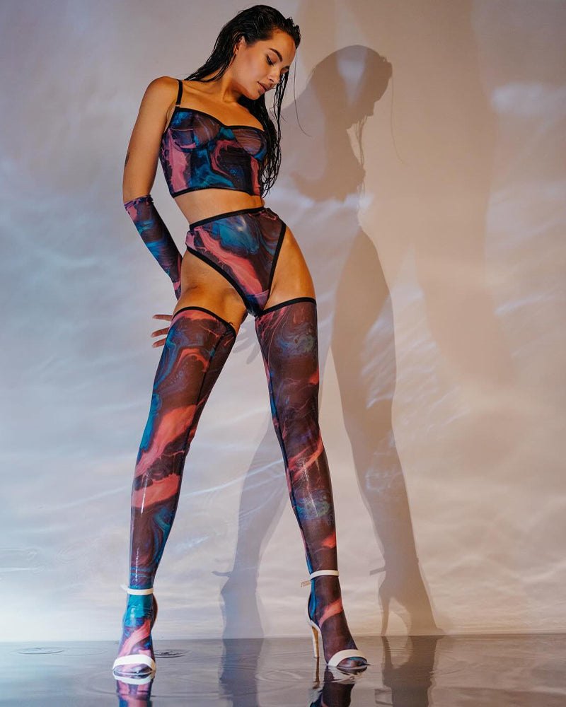 Watercolor print sheer mesh lingerie set, photo 4