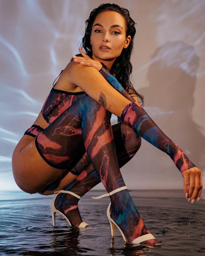 Watercolor print sheer mesh lingerie set, photo 7