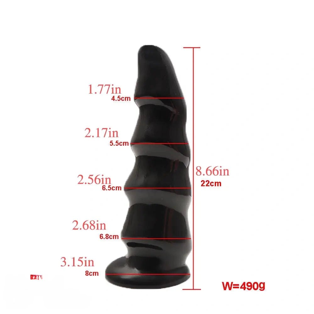 Black wavy ribbed silicone anal dildo