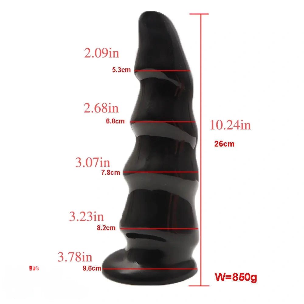 Black wavy ribbed silicone anal dildo