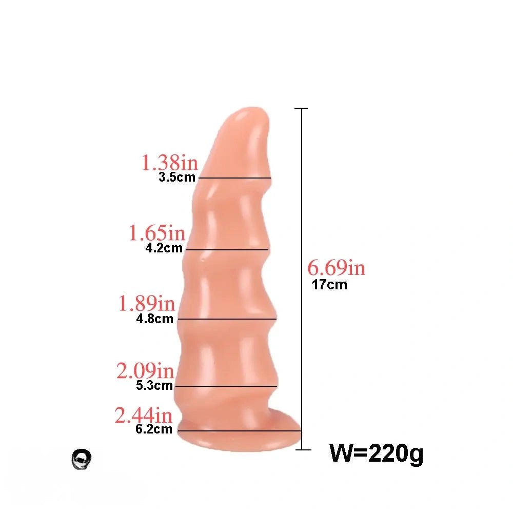 Brown wavy ribbed silicone anal dildo