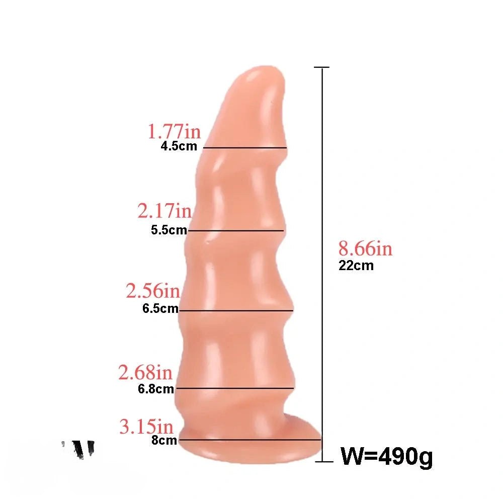 Brown wavy ribbed silicone anal dildo