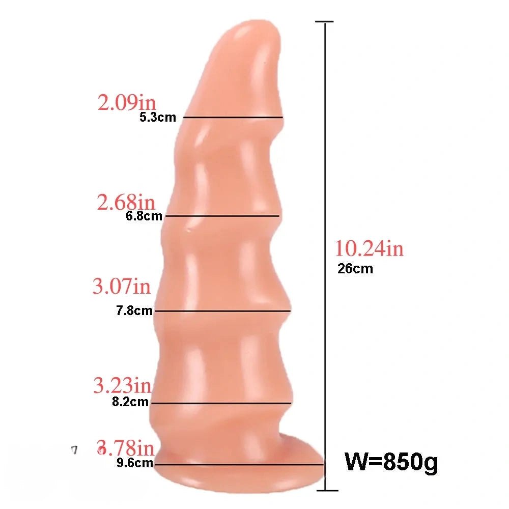 Brown wavy ribbed silicone anal dildo