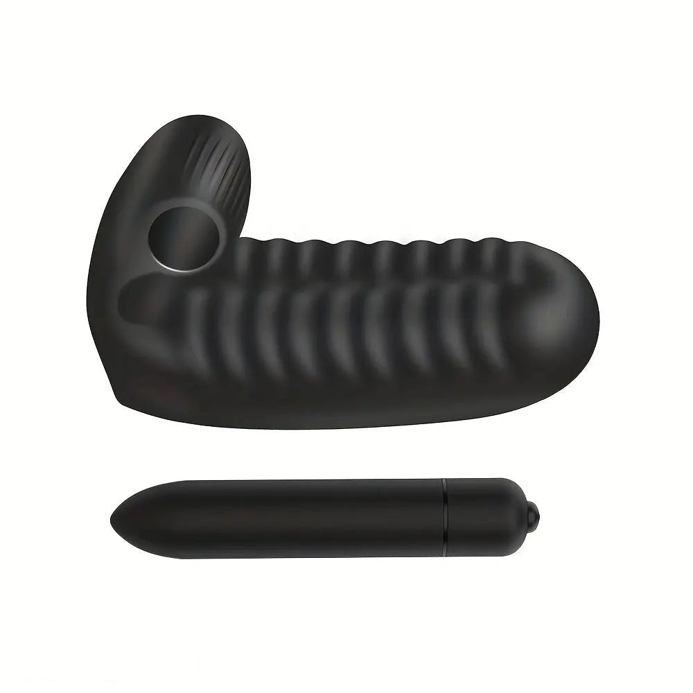 Black PVC finger sleeve clitoral stimulator with bullet, photo 2