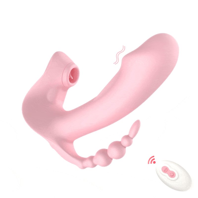 Pink wearable G-spot and clitoral suction vibrator, photo 1