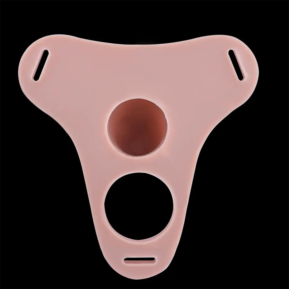 Flesh-tone silicone strap-on dildo with pink harness, photo 11